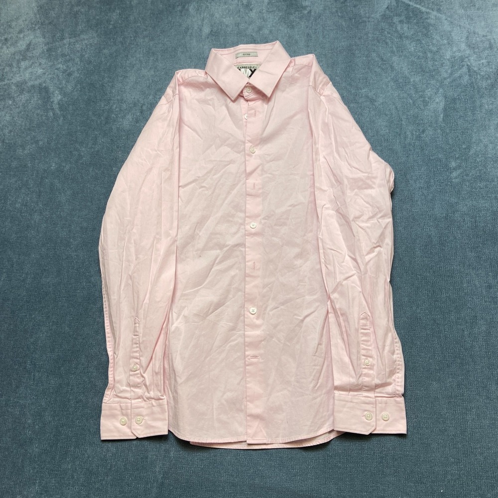 Express 1MX Fitted Dress Shirt Men Medium 15-15.5 Pink Cotton Stretch Business